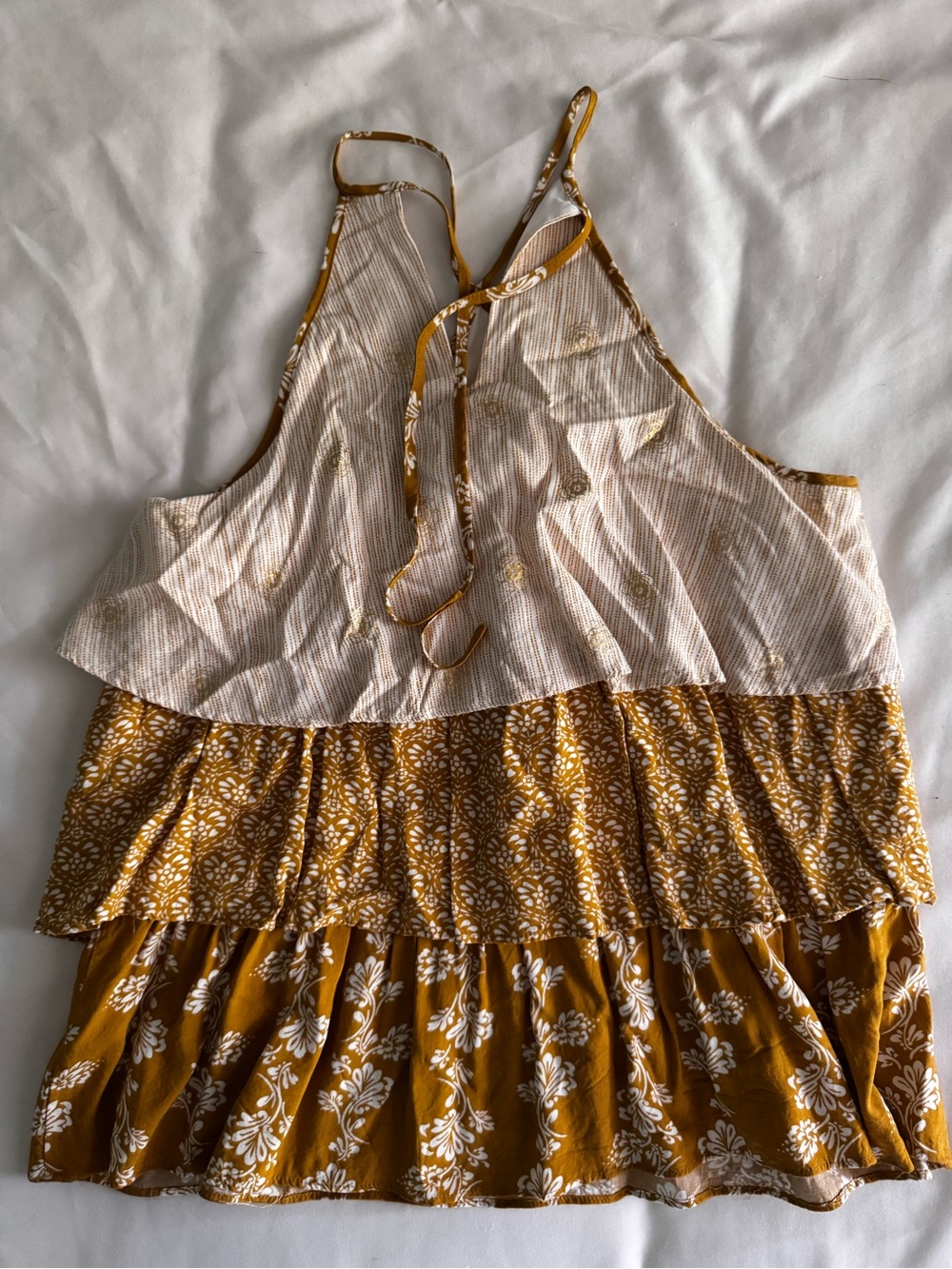 LC Lauren Conrad Mustard Floral Tiered Tank Top